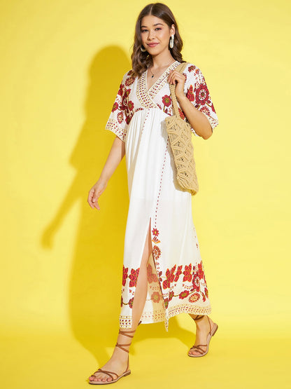 Women's Cream & Red Printed Dress