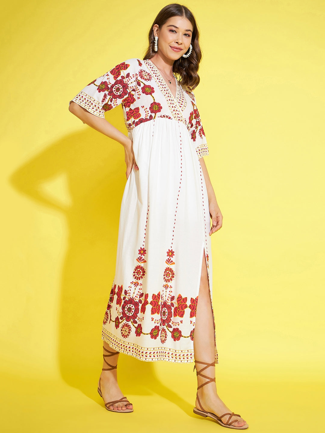 Women's Cream & Red Printed Dress