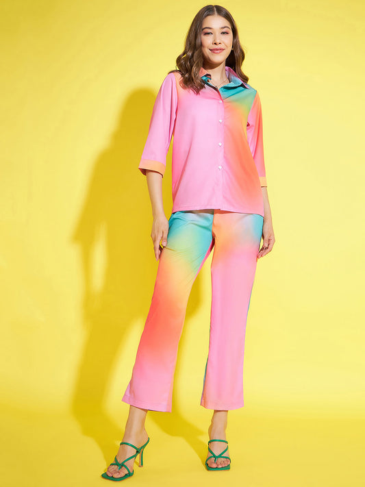 Women's Rainbow Printed Shirt & Trouser Co-Ord Set