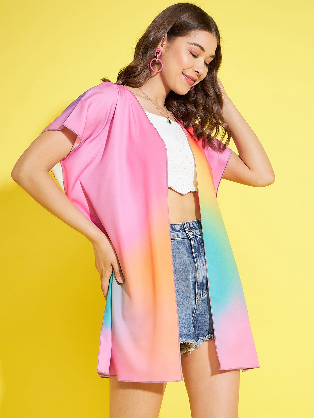 Women's Rainbow Printed Open Shrug