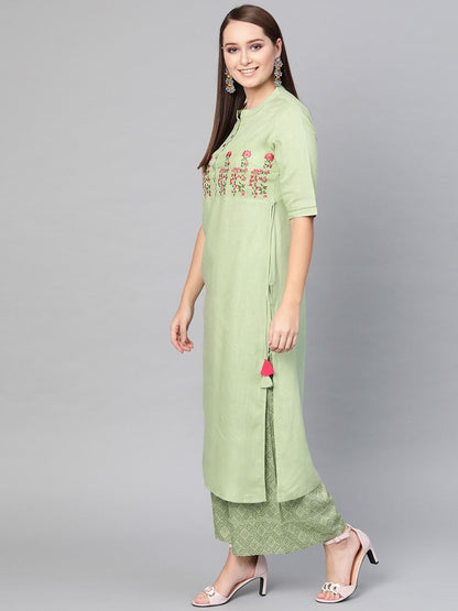 Women's  Green Yoke Design Kurta with Palazzos