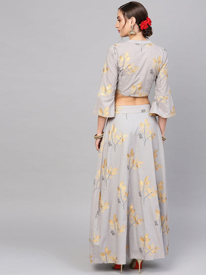 Women's Grey Gold Printed Lehenga Choli