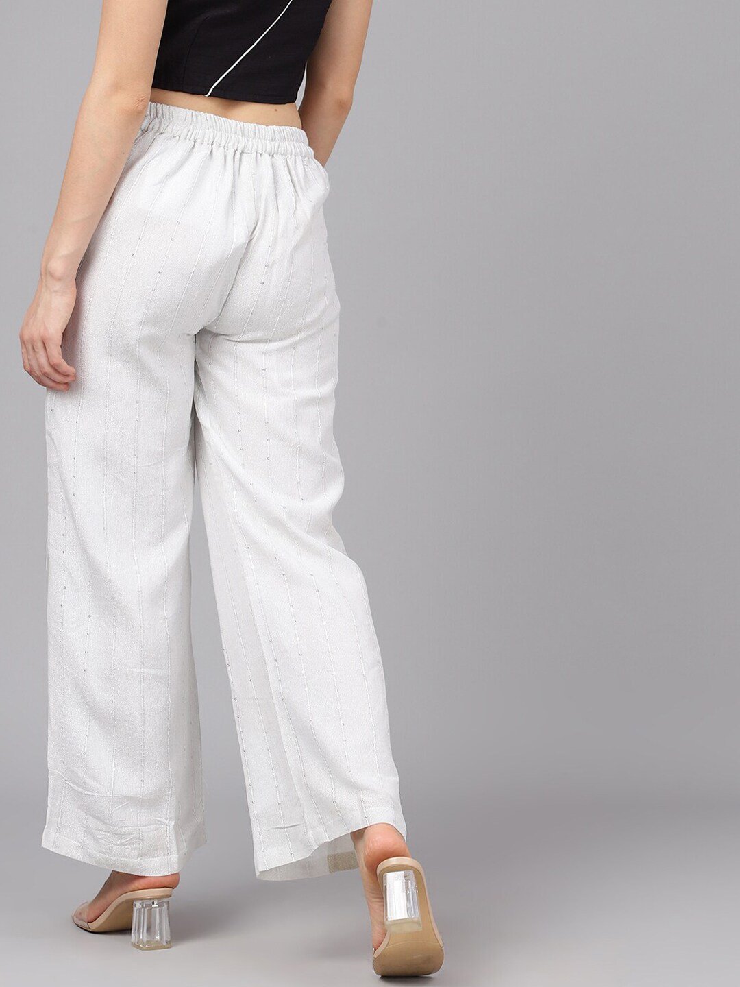 Women's  White Embellished Wide Leg Palazzos