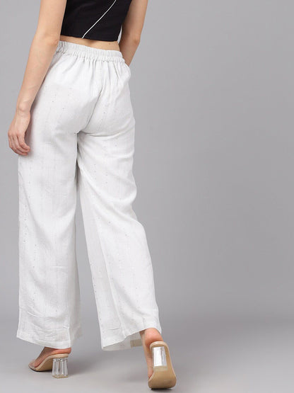Women's  White Embellished Wide Leg Palazzos