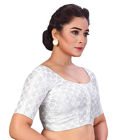 Women's Silver Brocade Blouse by Shringaa