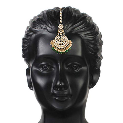 Women's Traditional Gold Plated Kundan & Pearl Studded Maang Tikka
