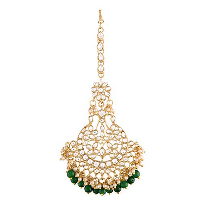 Women's Traditional Gold Plated Kundan & Pearl Studded Maang Tikka