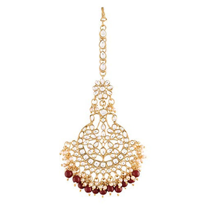 Women's Traditional Gold Plated Kundan & Pearl Studded Maang Tikka