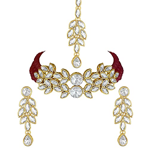 Women's 18kgoldplatedcrystalstonestuddedpearlchokersetforwomenml285m