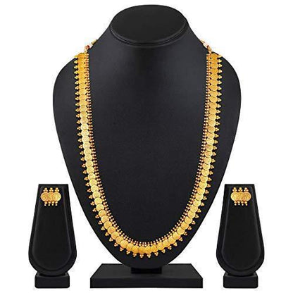 Women's 18K Gold Plated Coin Maharani Haar Necklace With Earrings For Women & Girls