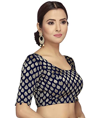 Women's Navy Blue Brocade Blouse by Shringaa