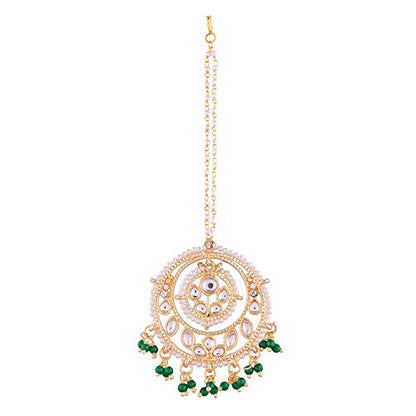 Women's Traditional Gold Plated Kundan & Pearl Studded Maang Tikka