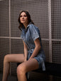 Women's Blue Cotton Polyester Blend Solid Jump Suit