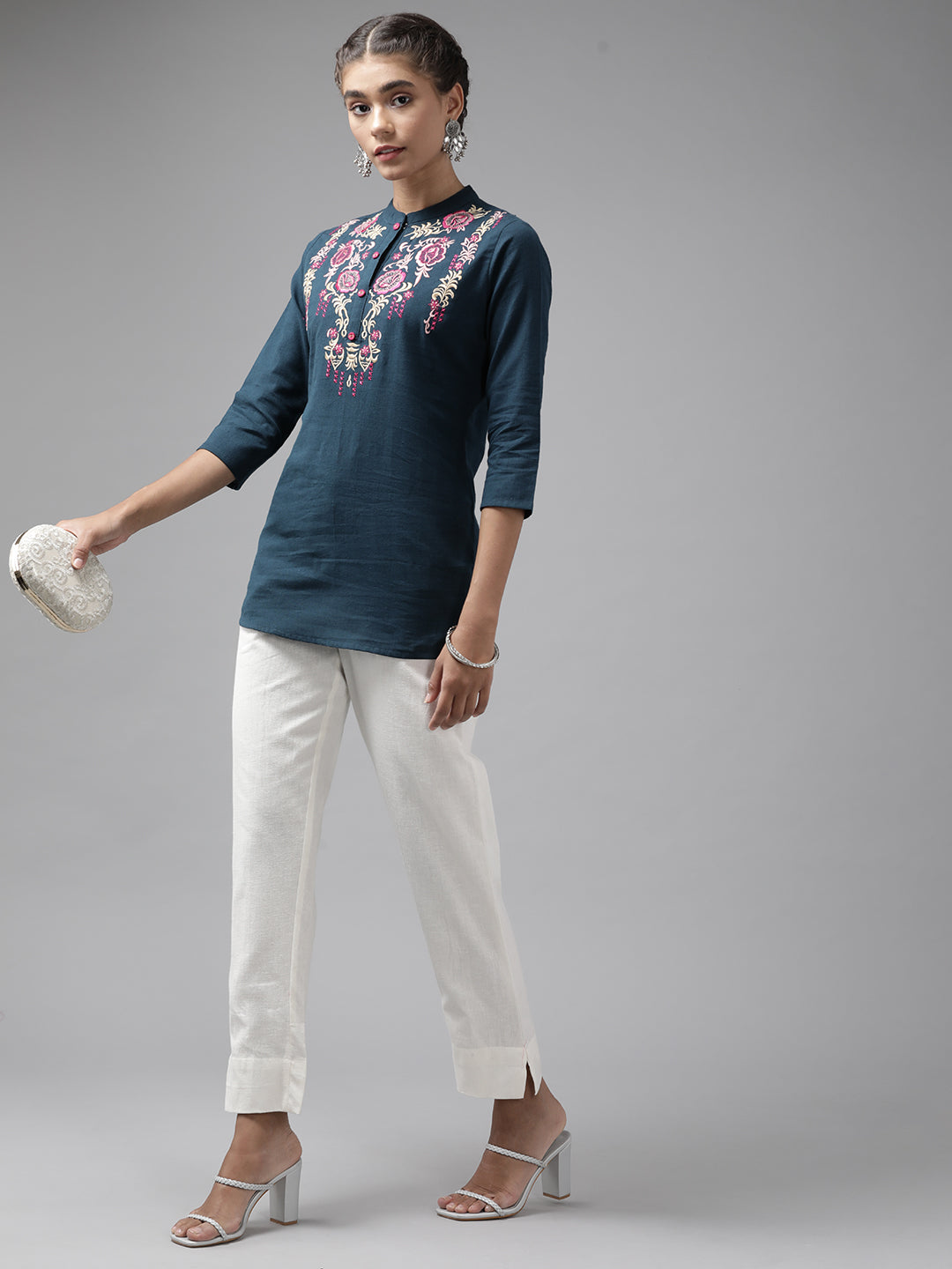 Women's White Cotton Slim Fit Trousers