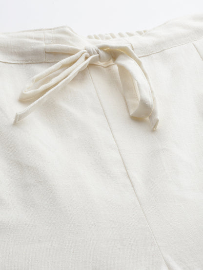 Women's White Cotton Slim Fit Trousers