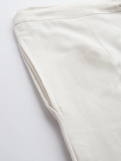 Women's White Cotton Slim Fit Trousers