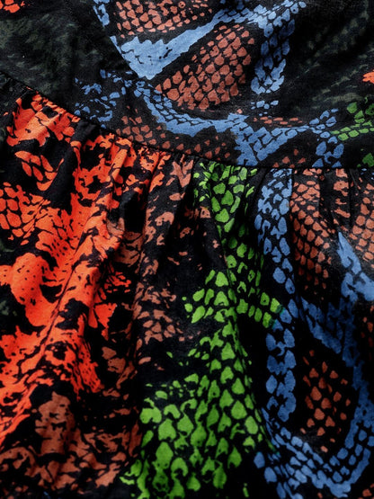 Women's  Black & Orange Animal Printed Tiered Maxi Dress