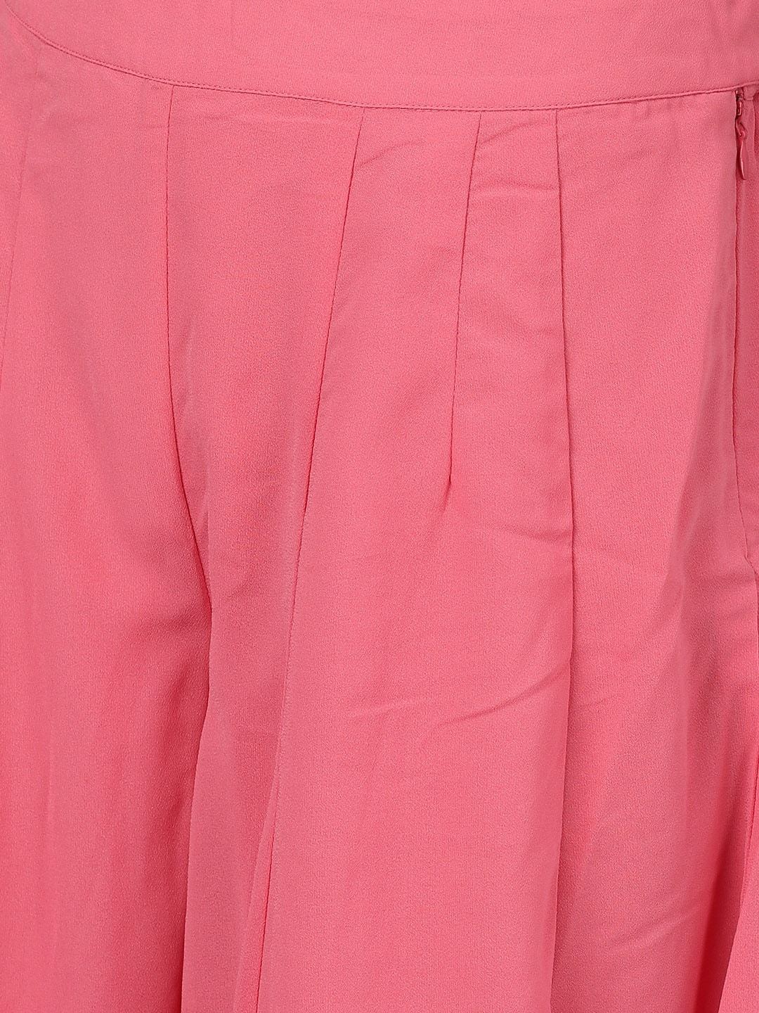 Women's  Pink & Gold-Coloured Foil Printed Kurta with Palazzos