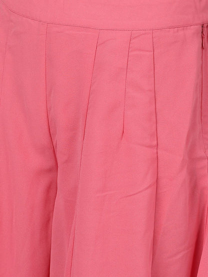 Women's  Pink & Gold-Coloured Foil Printed Kurta with Palazzos