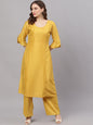 Women's  Mustard Yellow Embroidered Kurta with Palazzos