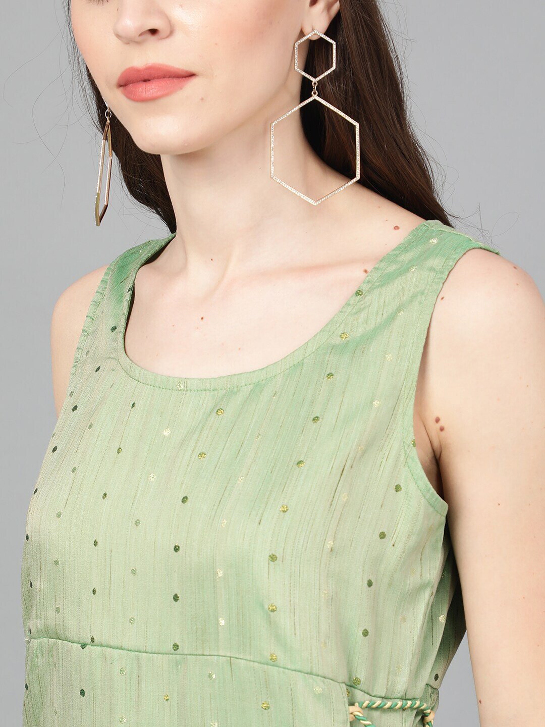 Women's  Green Dobby Woven Design Straight Kurta