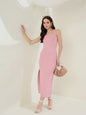 Women's Peach Georgette Printed Dress With Drawstrings