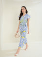 Women's Blue Rayon Ikkat Printed Jumpsuit