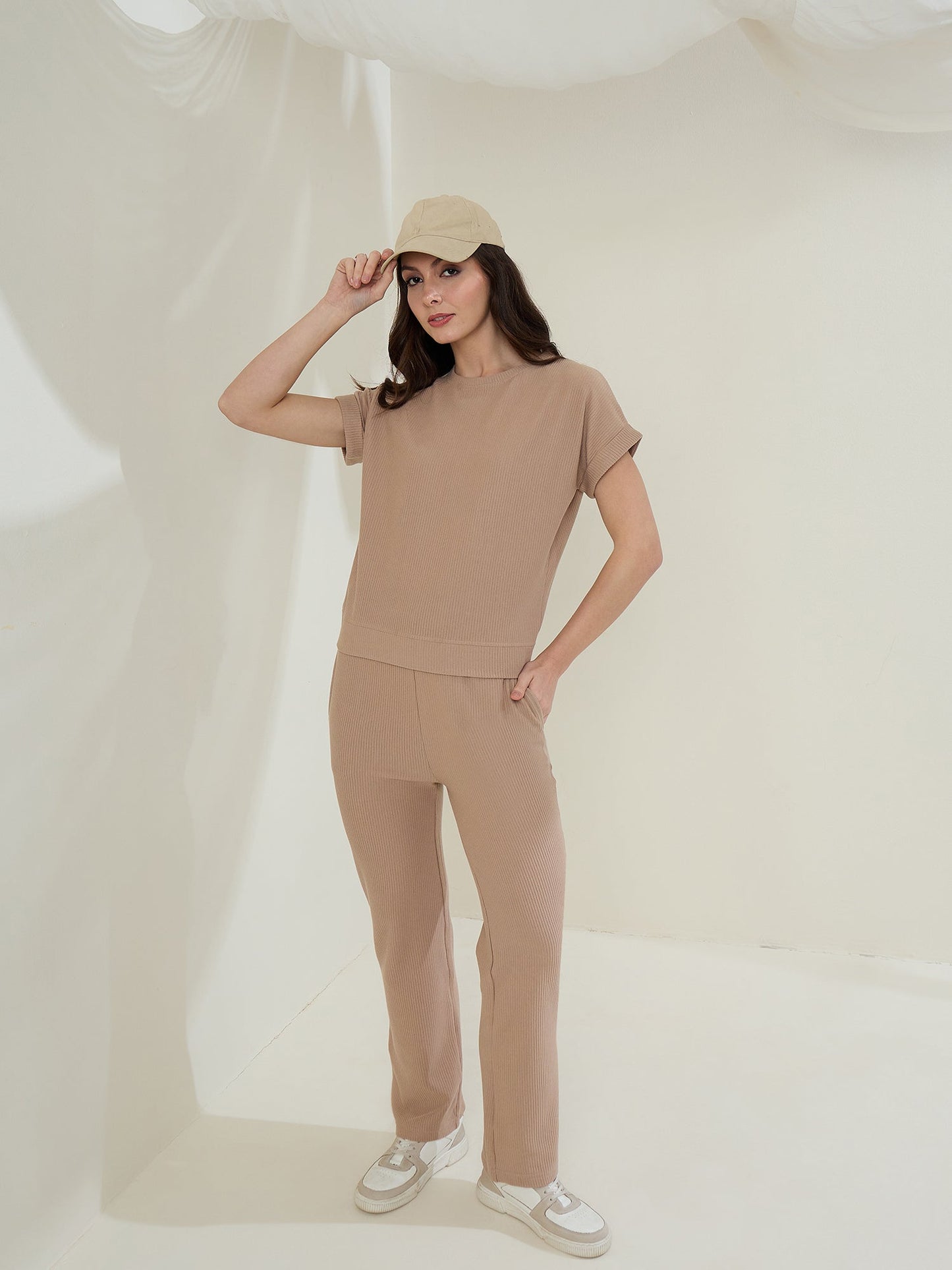 Women's  Olive Ribbed Cotton Co-Ord Set