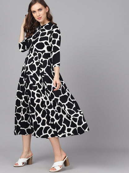 Women's  Black Printed A-Line Dress