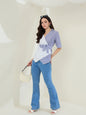 Women's Striped Color Block Wrap Top-Navy & White