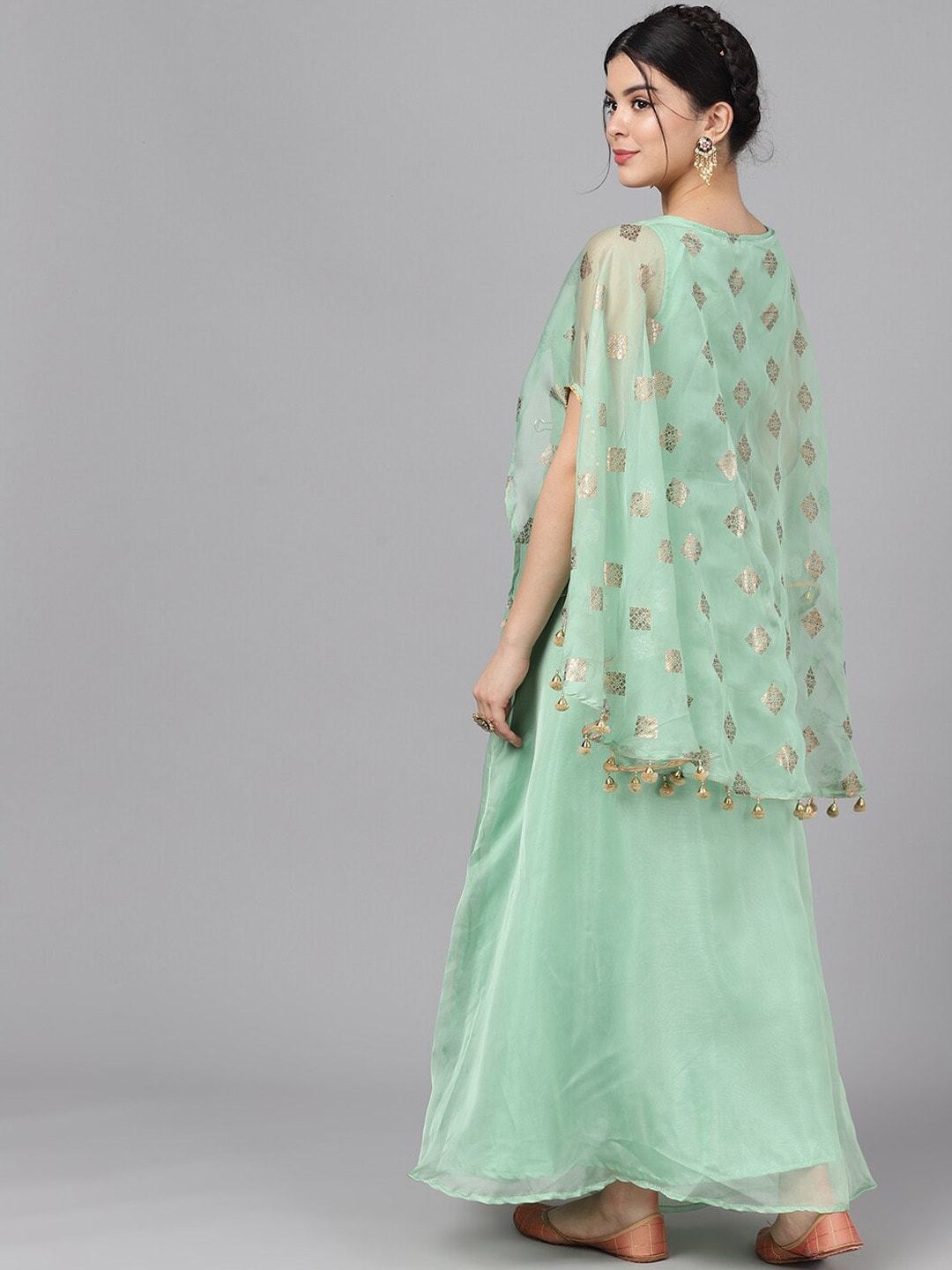Women's  Green Foil Print Maxi Dress