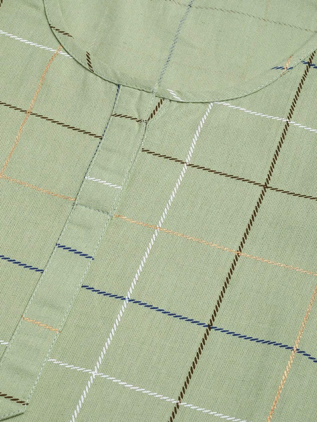 Women's  Green & Navy Blue Checked A-Line Kurta