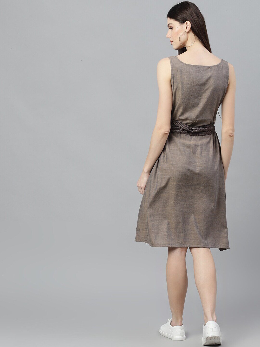 Women's  Grey Solid A-Line Dress