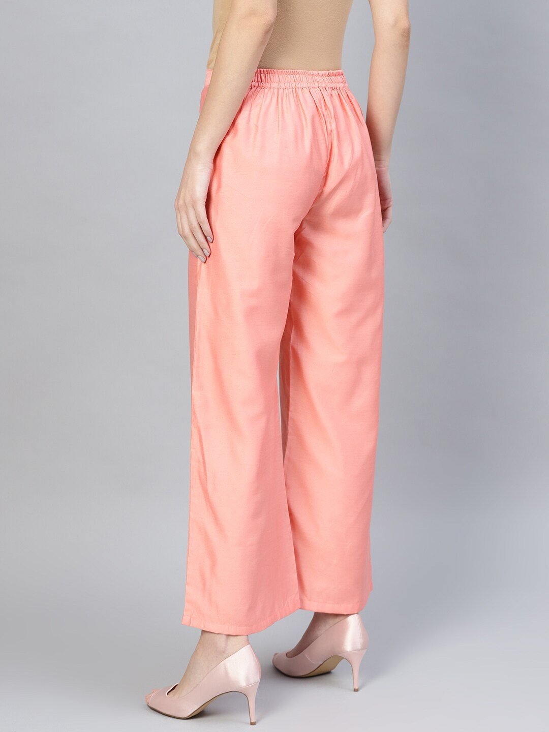 Women's  Peach-Coloured Solid Straight Palazzos