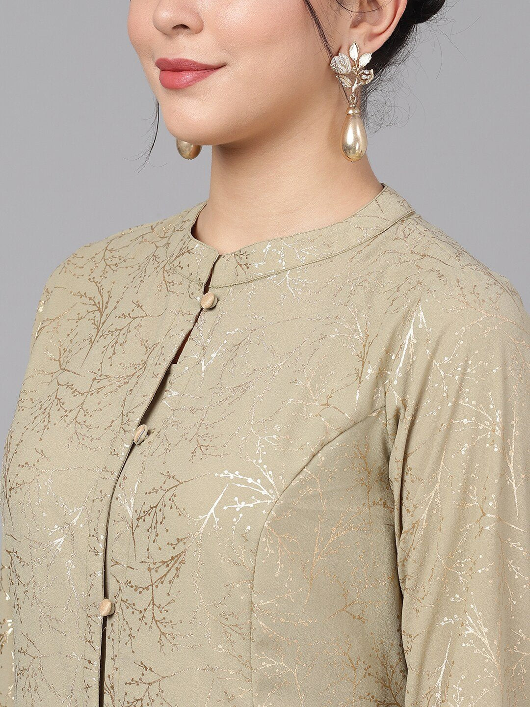 Women's  Taupe & Gold-Cloured Printed Kurta with Palazzos