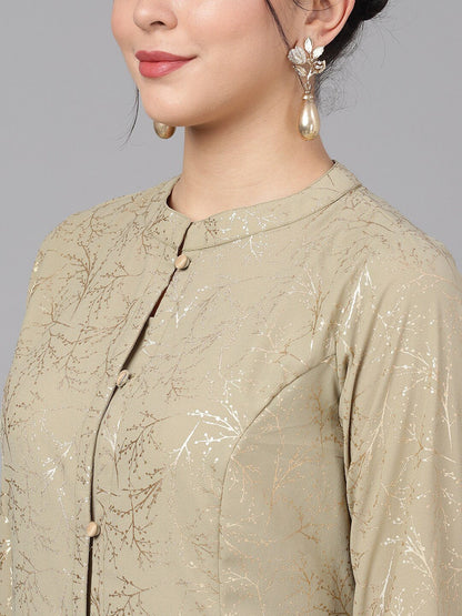 Women's  Taupe & Gold-Cloured Printed Kurta with Palazzos