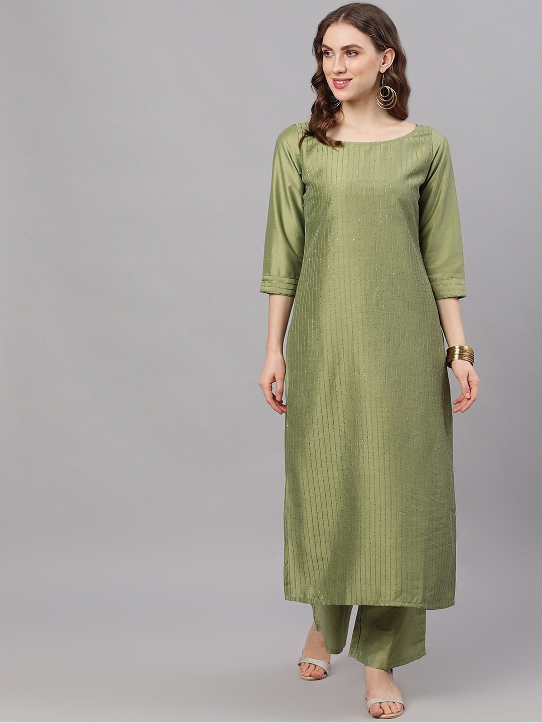 Women's  Green Solid Kurta with Palazzos