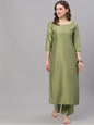 Women's  Green Solid Kurta with Palazzos
