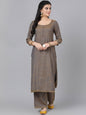 Women's  Brown Self Design Kurta with Palazzos