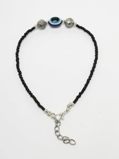 Women's Set of 2 Brass-Plated Stone-Studded & Evil Eye Beaded Anklet
