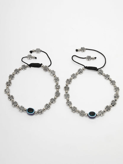 Women's Evil Eye Black Silver Plated Adjustable Anklets