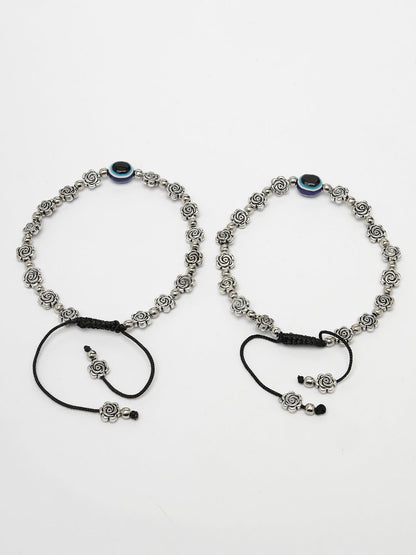 Women's Evil Eye Black Silver Plated Adjustable Anklets