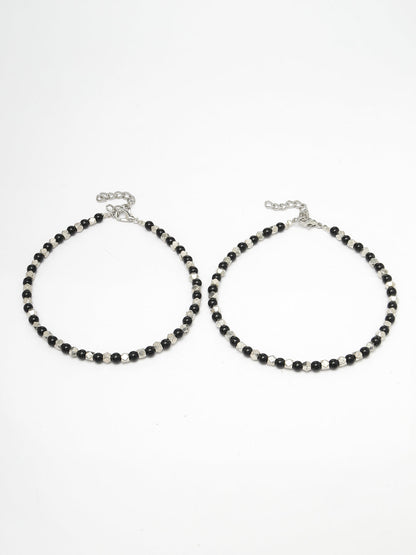 Women's Evil Eye Black & Silver Anklets