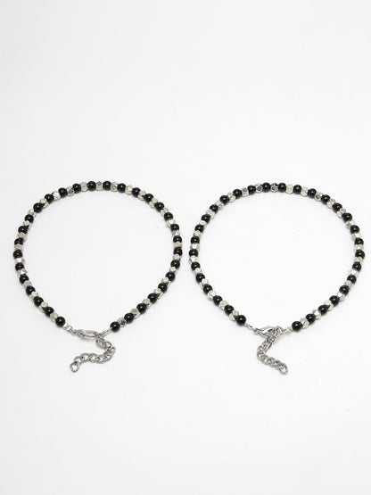 Women's Evil Eye Black & Silver Anklets