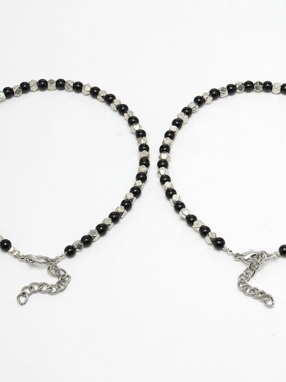 Women's Evil Eye Black & Silver Anklets
