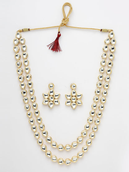 Women's Gold-Plated Kundan 2 layered handcrafted Jewellery Sets with drop earrings
