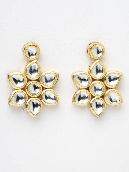 Women's Gold-Plated Kundan 2 layered handcrafted Jewellery Sets with drop earrings