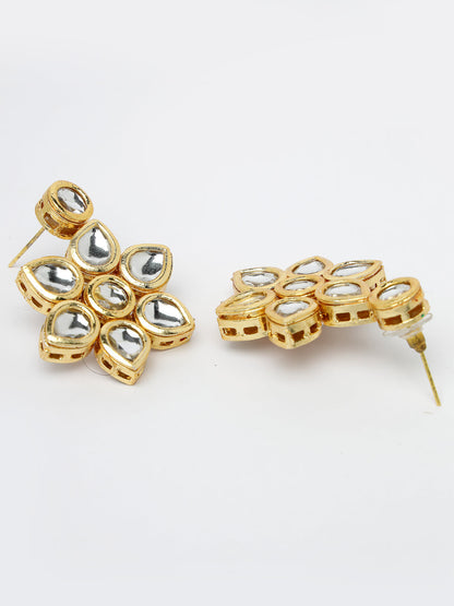 Women's Gold-Plated Kundan 2 layered handcrafted Jewellery Sets with drop earrings