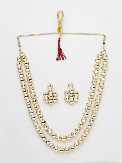 Women's Gold-Plated Kundan 2 layered handcrafted Jewellery Sets with drop earrings
