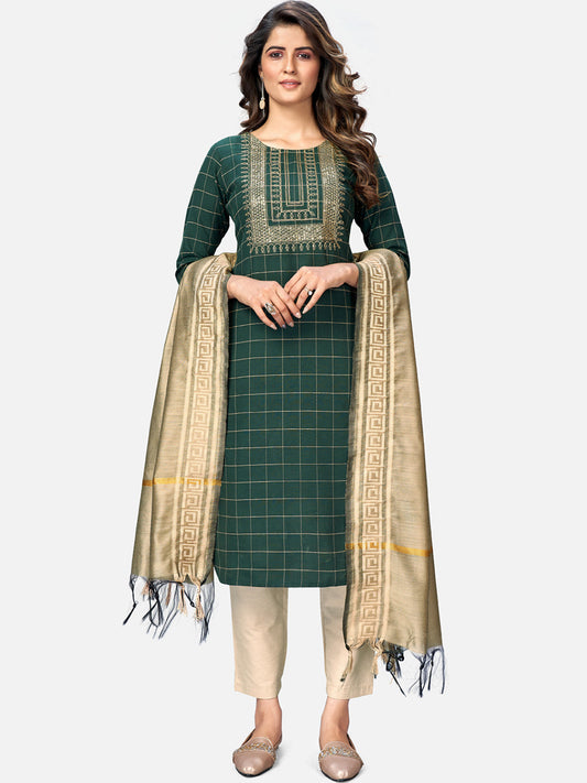 Women's Green Cotton Kurta With Pant & Dupatta By Vbyuz (3